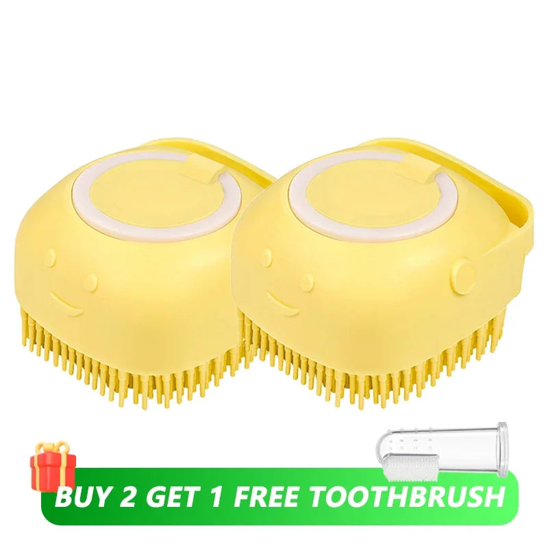 Pet Bathing Brush with Shampoo Dispenser – Soft Silicone Massage Brush for Dogs & Cats