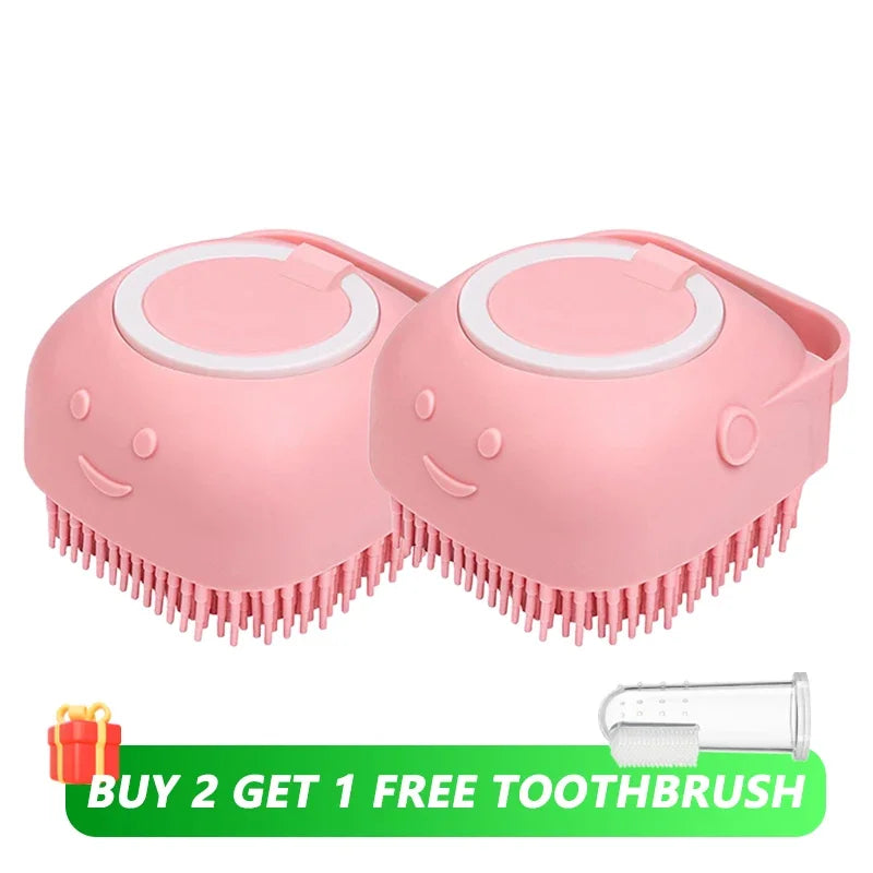 Pet Bathing Brush with Shampoo Dispenser – Soft Silicone Massage Brush for Dogs & Cats