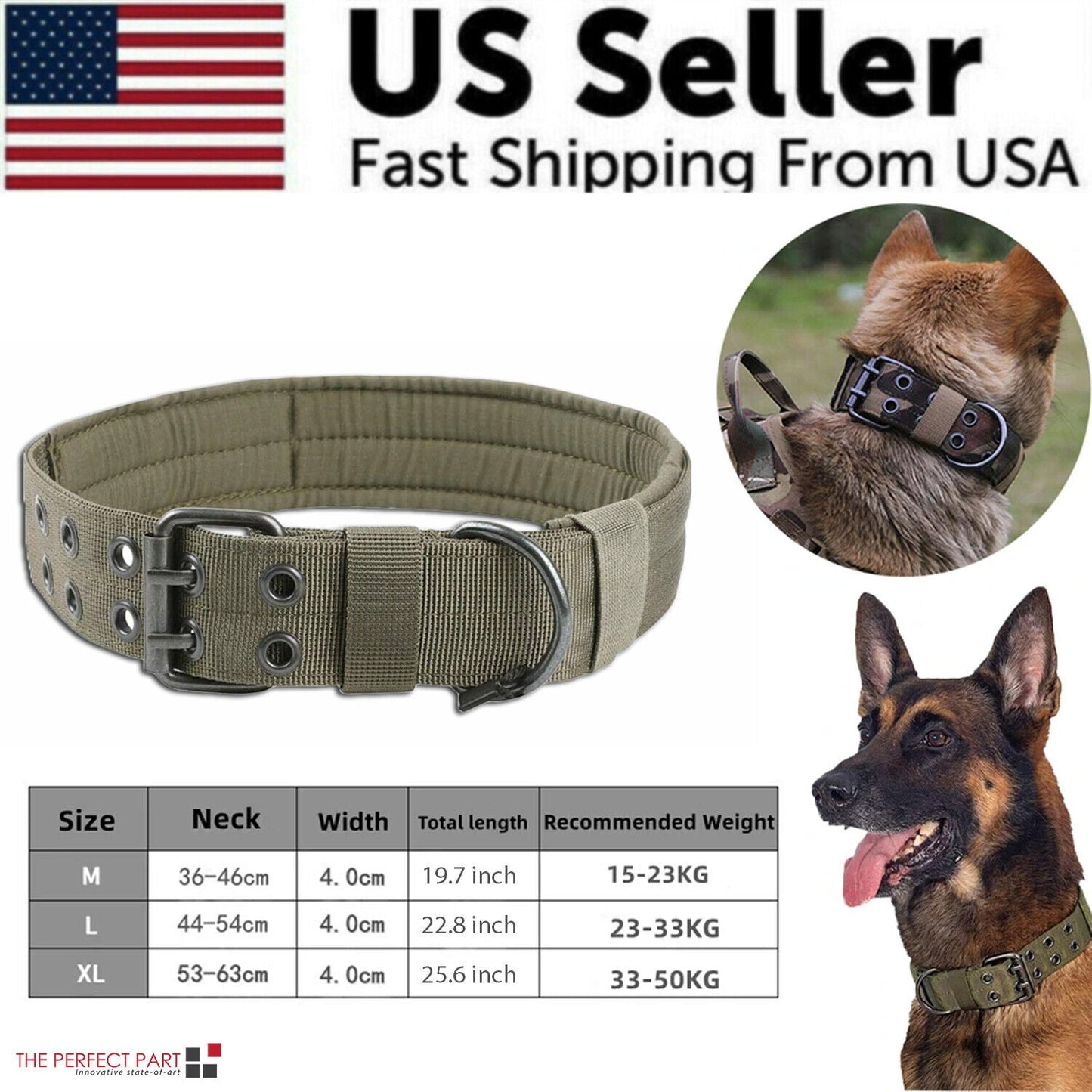 Military Tactical Dog Collar – Large 2" Nylon Collar with Metal Buckle