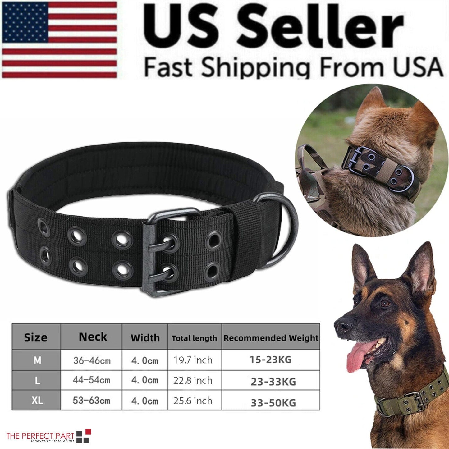 Military Tactical Dog Collar – Large 2" Nylon Collar with Metal Buckle
