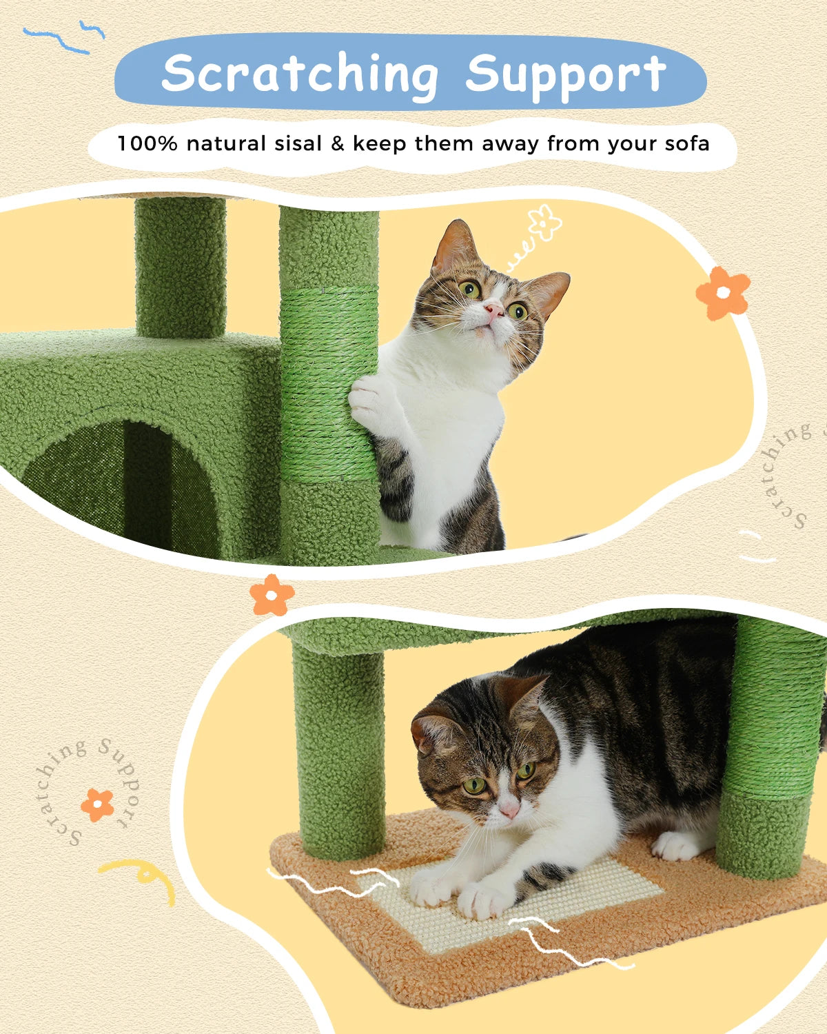 Indoor Cat Tree for Large Cats – Hammock, Scratching Post & Condo Tower