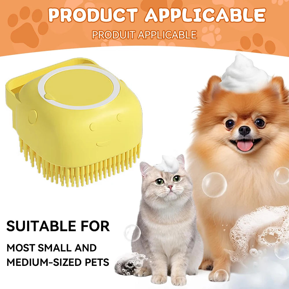 Pet Bathing Brush with Shampoo Dispenser – Soft Silicone Massage Brush for Dogs & Cats