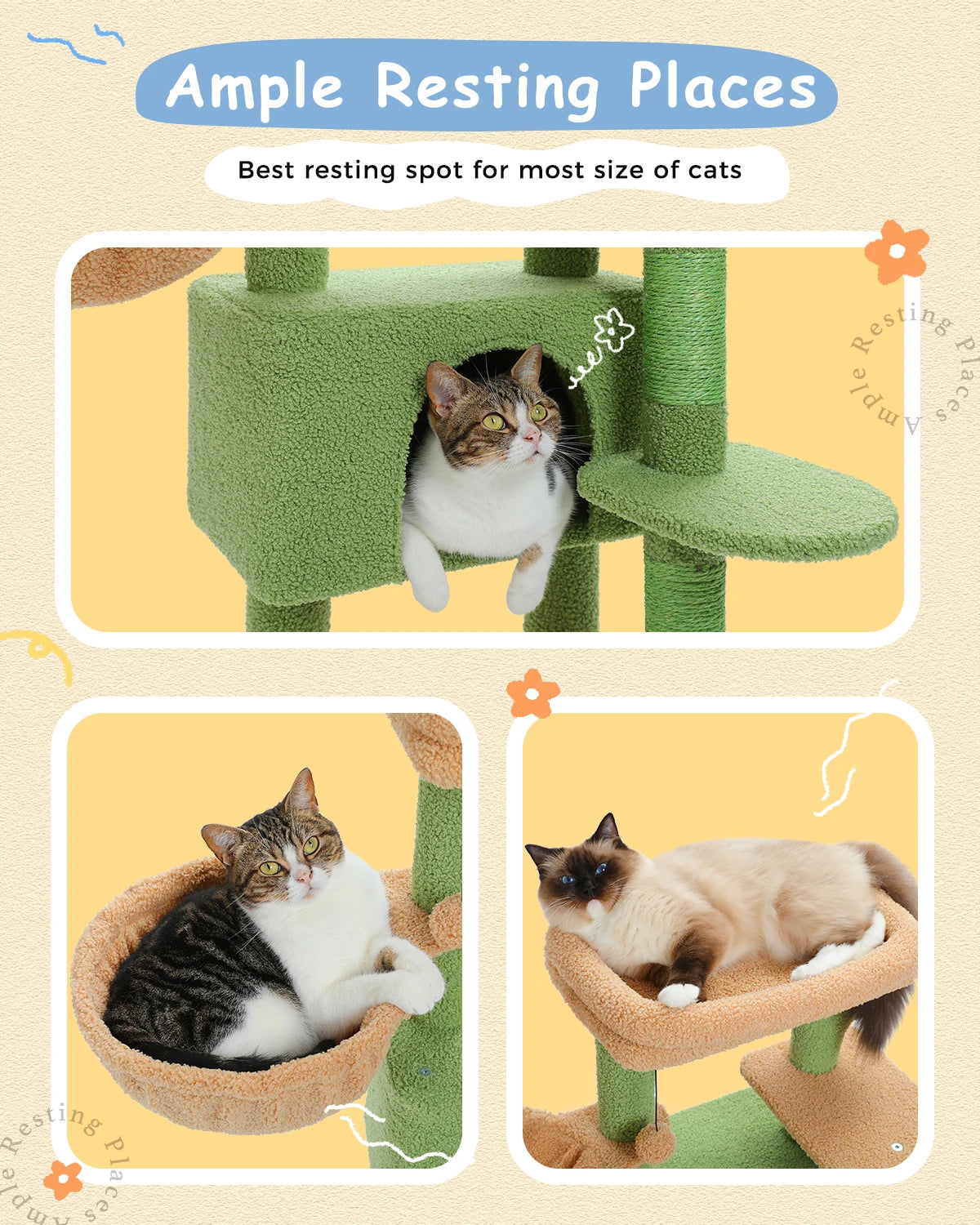 Indoor Cat Tree for Large Cats – Hammock, Scratching Post & Condo Tower