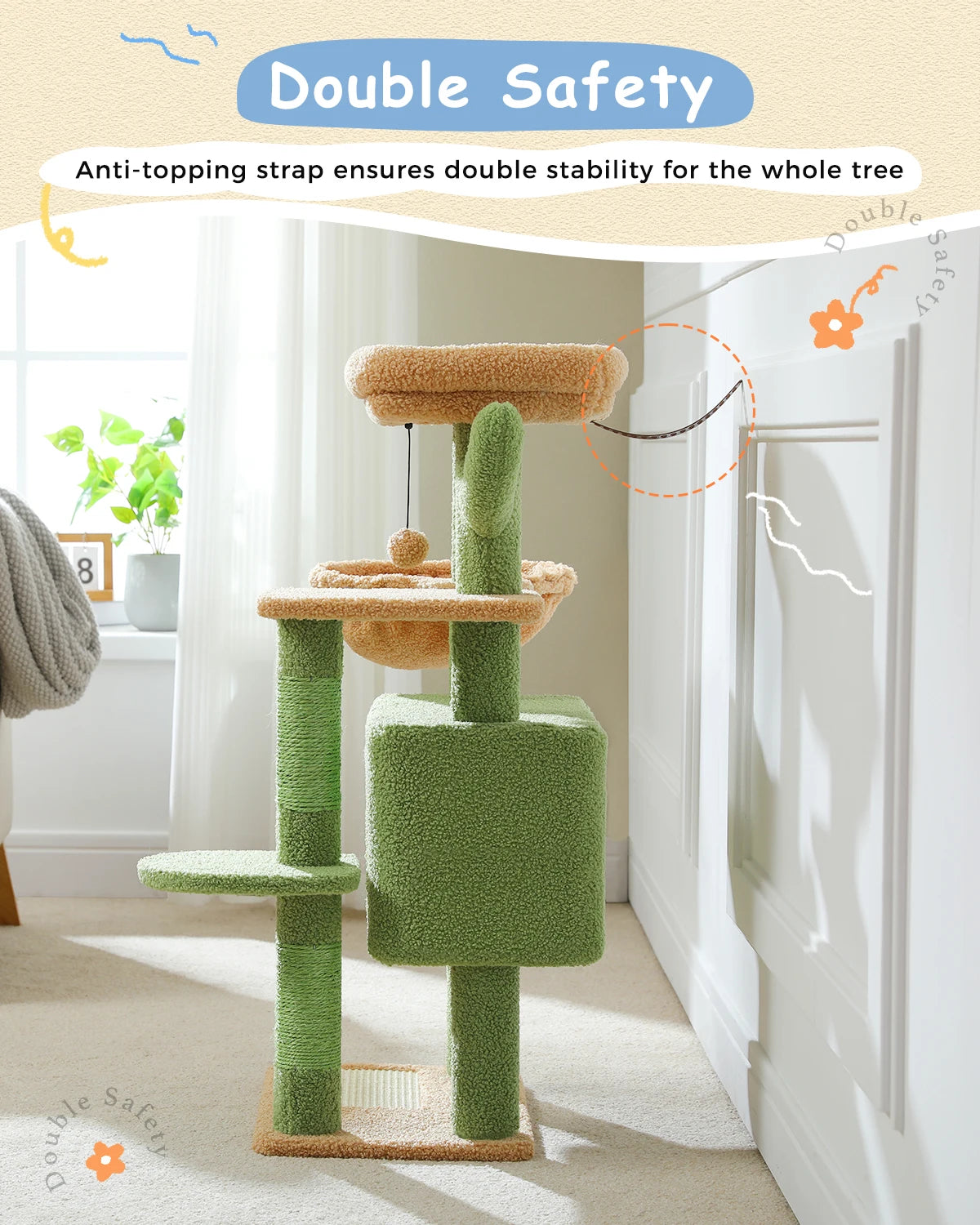 Indoor Cat Tree for Large Cats – Hammock, Scratching Post & Condo Tower