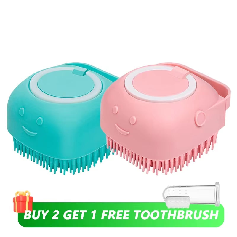 Pet Bathing Brush with Shampoo Dispenser – Soft Silicone Massage Brush for Dogs & Cats