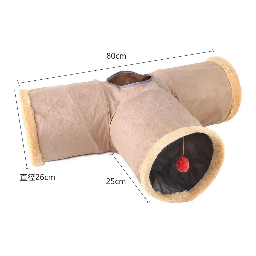 Collapsible Suede Cat Tunnel – Winter Play & Hide Tunnel for Kittens, Puppies & Rabbits (2-Way/3-Way)