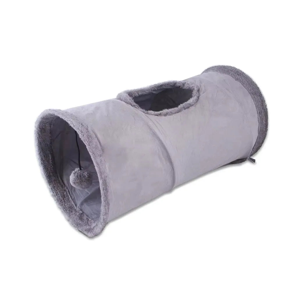 Collapsible Suede Cat Tunnel – Winter Play & Hide Tunnel for Kittens, Puppies & Rabbits (2-Way/3-Way)