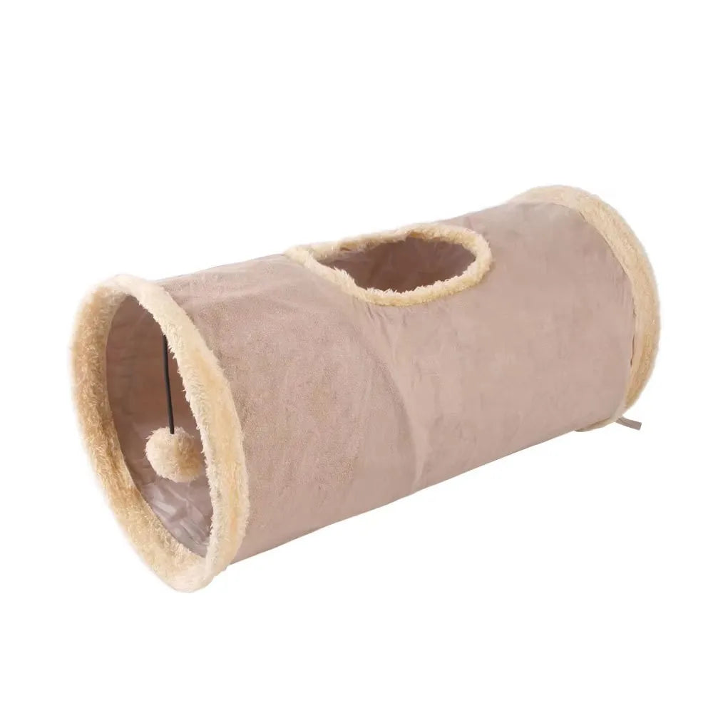 Collapsible Suede Cat Tunnel – Winter Play & Hide Tunnel for Kittens, Puppies & Rabbits (2-Way/3-Way)
