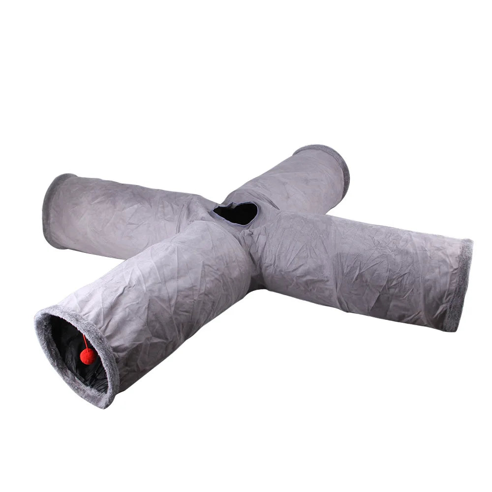 Collapsible Suede Cat Tunnel – Winter Play & Hide Tunnel for Kittens, Puppies & Rabbits (2-Way/3-Way)