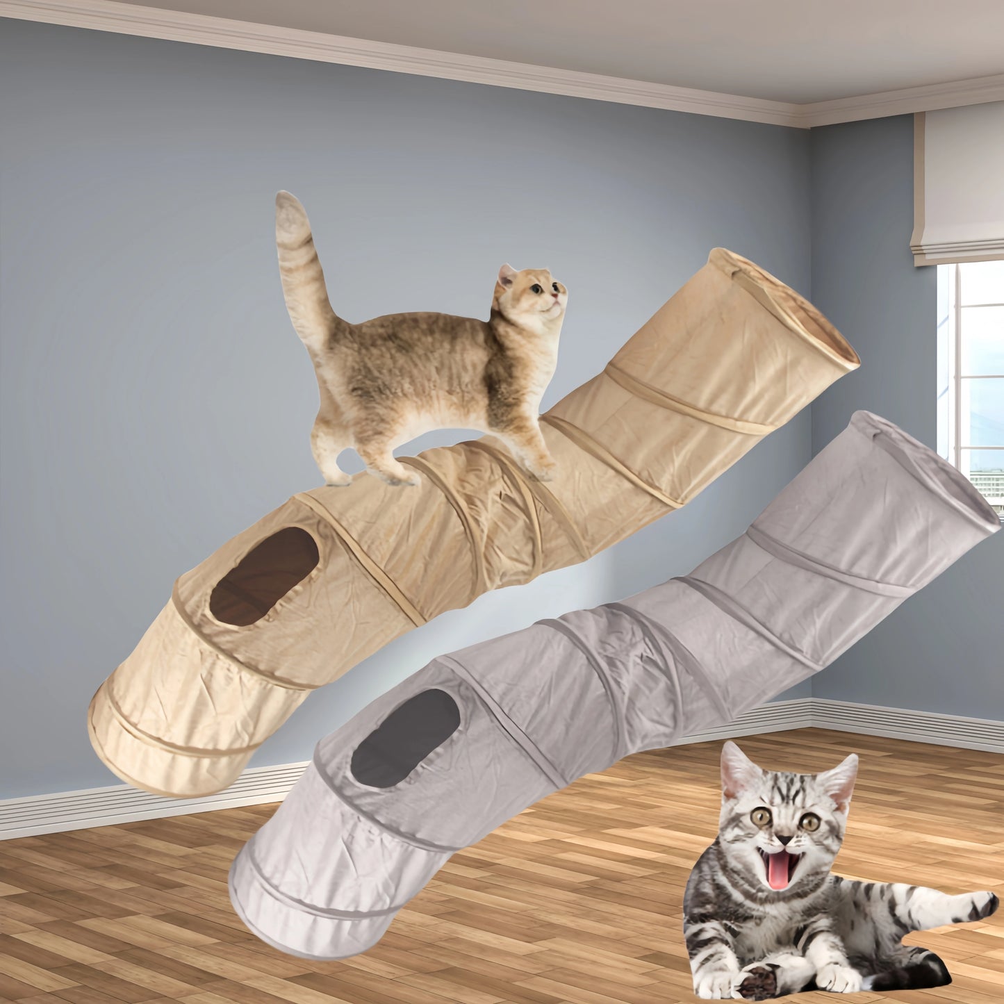 Collapsible Suede Cat Tunnel – Winter Play & Hide Tunnel for Kittens, Puppies & Rabbits (2-Way/3-Way)