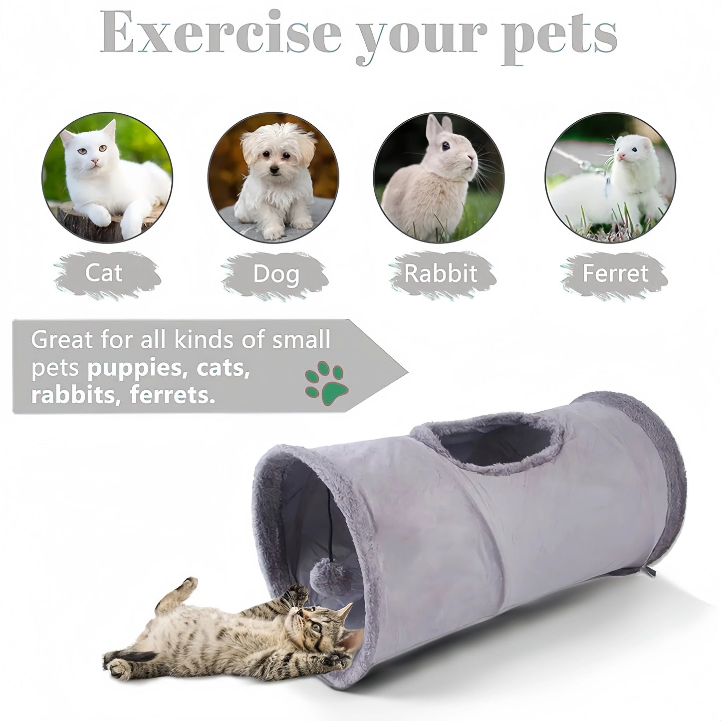 Collapsible Suede Cat Tunnel – Winter Play & Hide Tunnel for Kittens, Puppies & Rabbits (2-Way/3-Way)