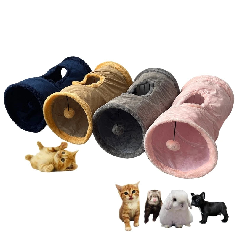 Collapsible Suede Cat Tunnel – Winter Play & Hide Tunnel for Kittens, Puppies & Rabbits (2-Way/3-Way)