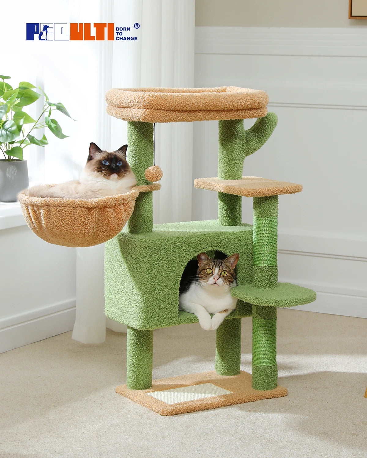 Indoor Cat Tree for Large Cats – Hammock, Scratching Post & Condo Tower