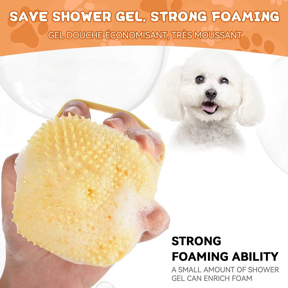 Pet Bathing Brush with Shampoo Dispenser – Soft Silicone Massage Brush for Dogs & Cats