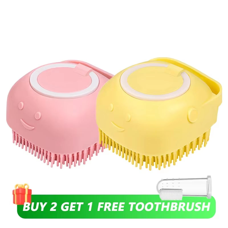 Pet Bathing Brush with Shampoo Dispenser – Soft Silicone Massage Brush for Dogs & Cats