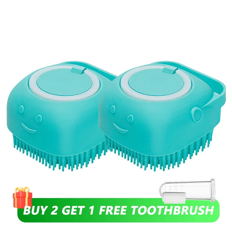 Pet Bathing Brush with Shampoo Dispenser – Soft Silicone Massage Brush for Dogs & Cats