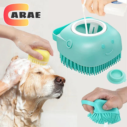 Pet Bathing Brush with Shampoo Dispenser – Soft Silicone Massage Brush for Dogs & Cats
