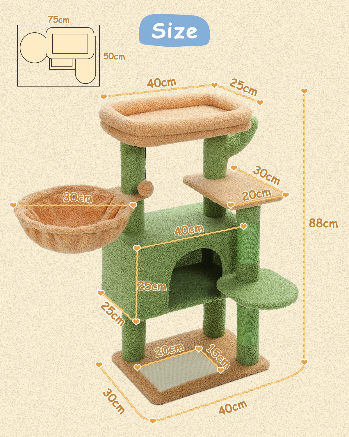 Indoor Cat Tree for Large Cats – Hammock, Scratching Post & Condo Tower