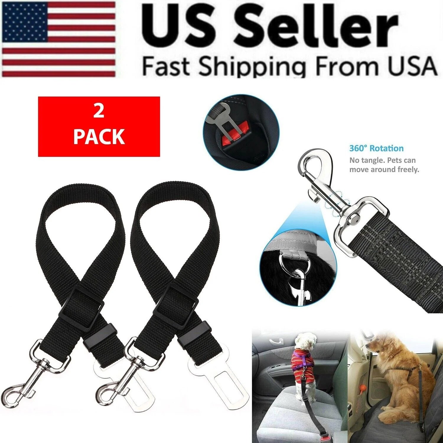 Pet Car Seatbelt Set – 2 Pack Adjustable Safety Harness for Cats and Dogs