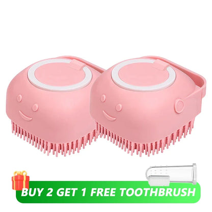 Pet Bathing Brush with Shampoo Dispenser – Soft Silicone Massage Brush for Dogs & Cats