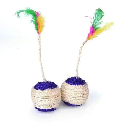Cat Training Toy – Sisal Scratch Ball with Feather Attachment