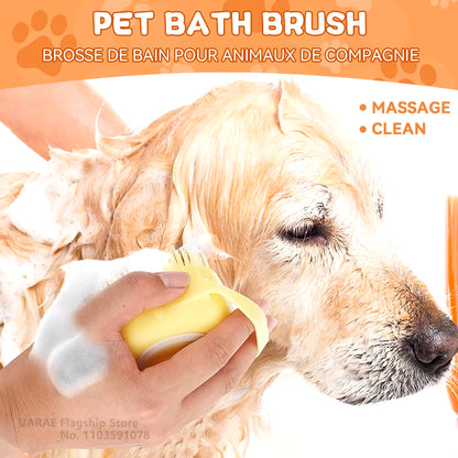 Pet Bathing Brush with Shampoo Dispenser – Soft Silicone Massage Brush for Dogs & Cats