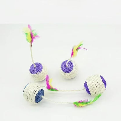 Cat Training Toy – Sisal Scratch Ball with Feather Attachment