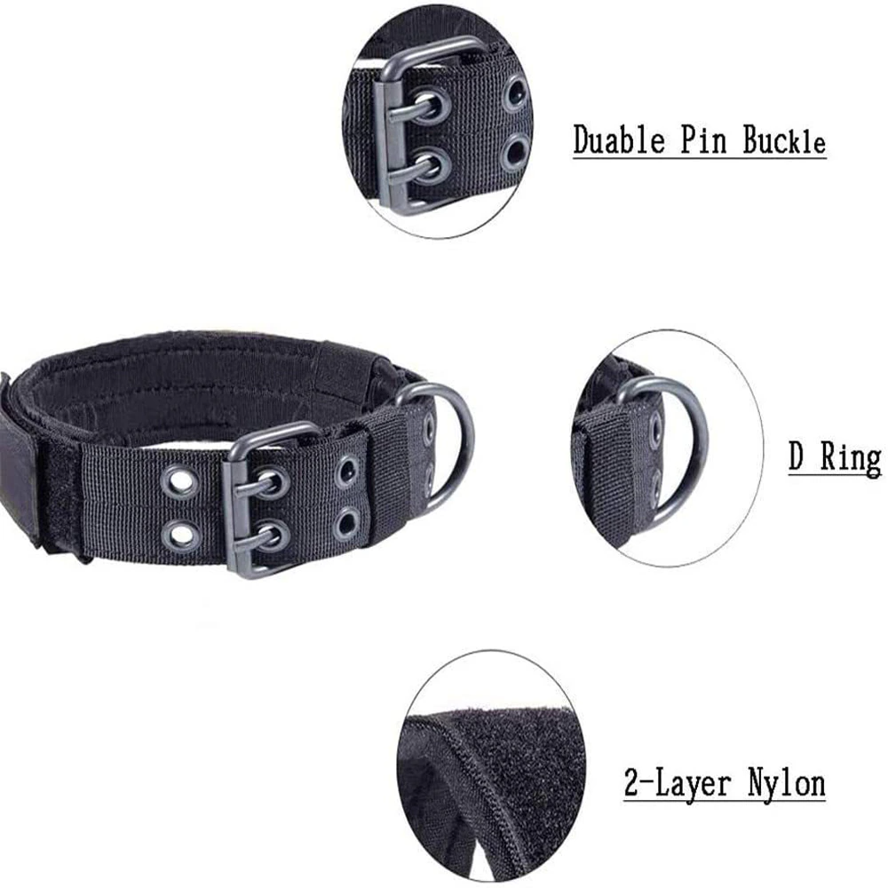 Military Tactical Dog Collar – Large 2" Nylon Collar with Metal Buckle