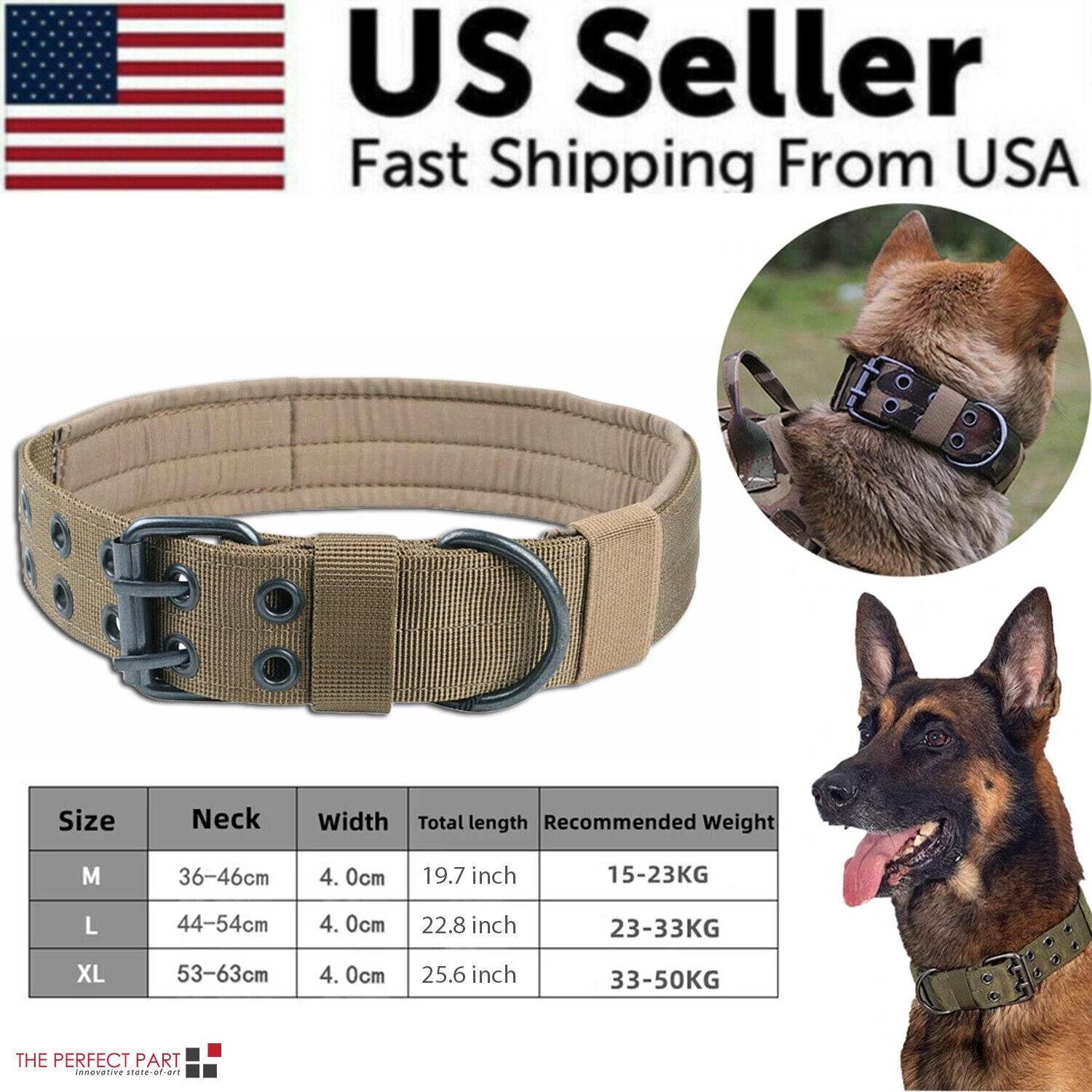 Military Tactical Dog Collar – Large 2" Nylon Collar with Metal Buckle