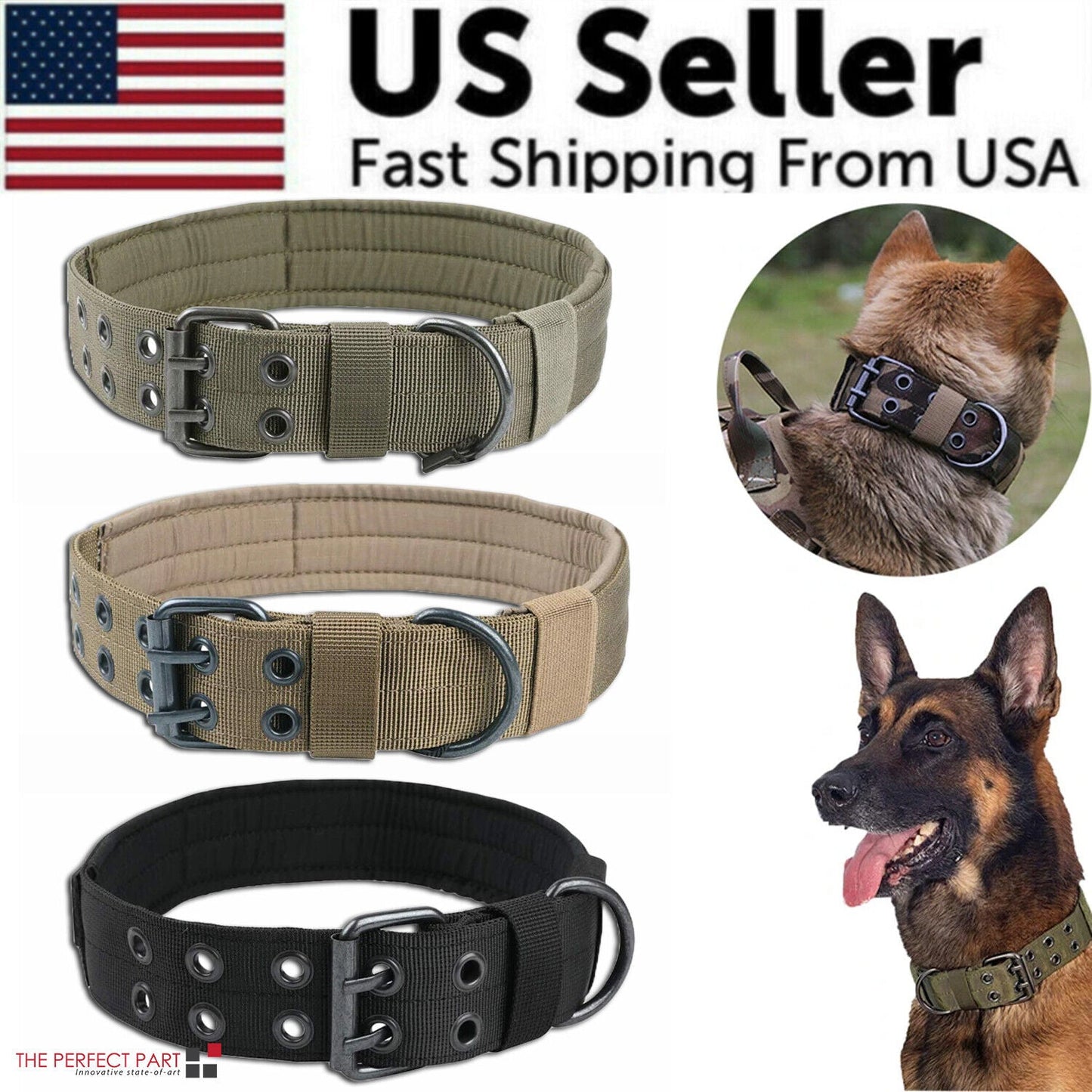 Military Tactical Dog Collar – Large 2" Nylon Collar with Metal Buckle