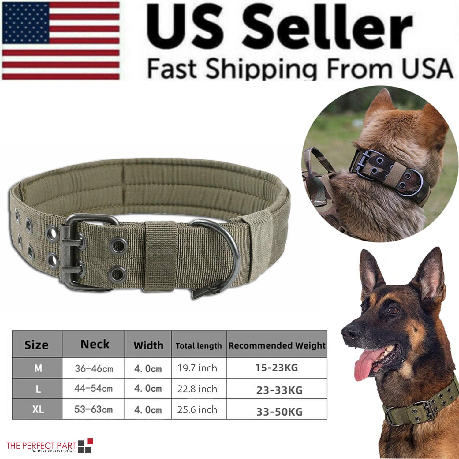 Military Tactical Dog Collar – Large 2" Nylon Collar with Metal Buckle
