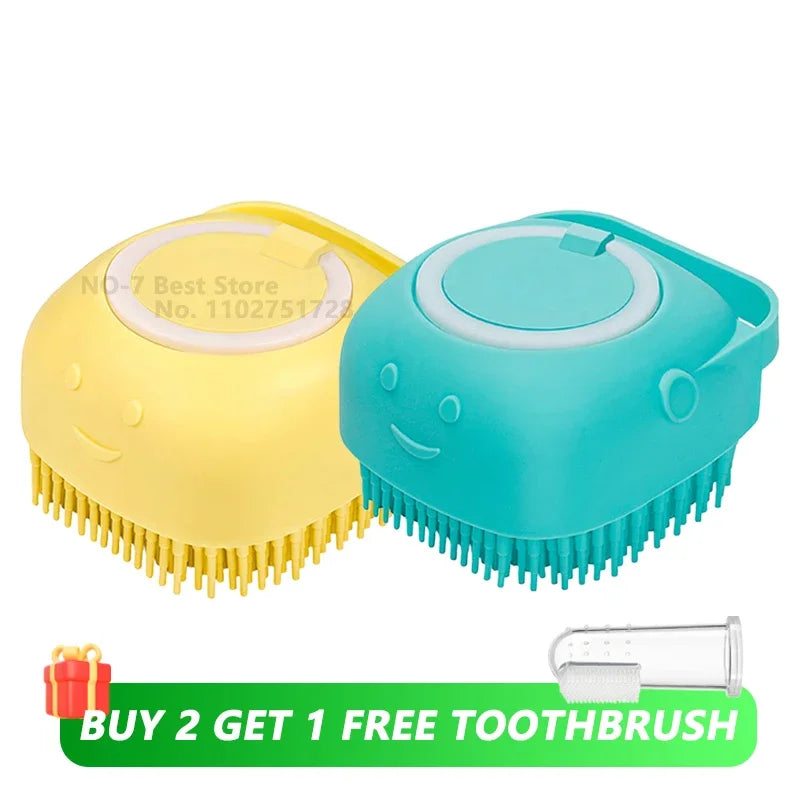 Pet Bathing Brush with Shampoo Dispenser – Soft Silicone Massage Brush for Dogs & Cats