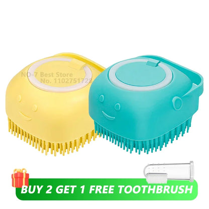 Pet Bathing Brush with Shampoo Dispenser – Soft Silicone Massage Brush for Dogs & Cats