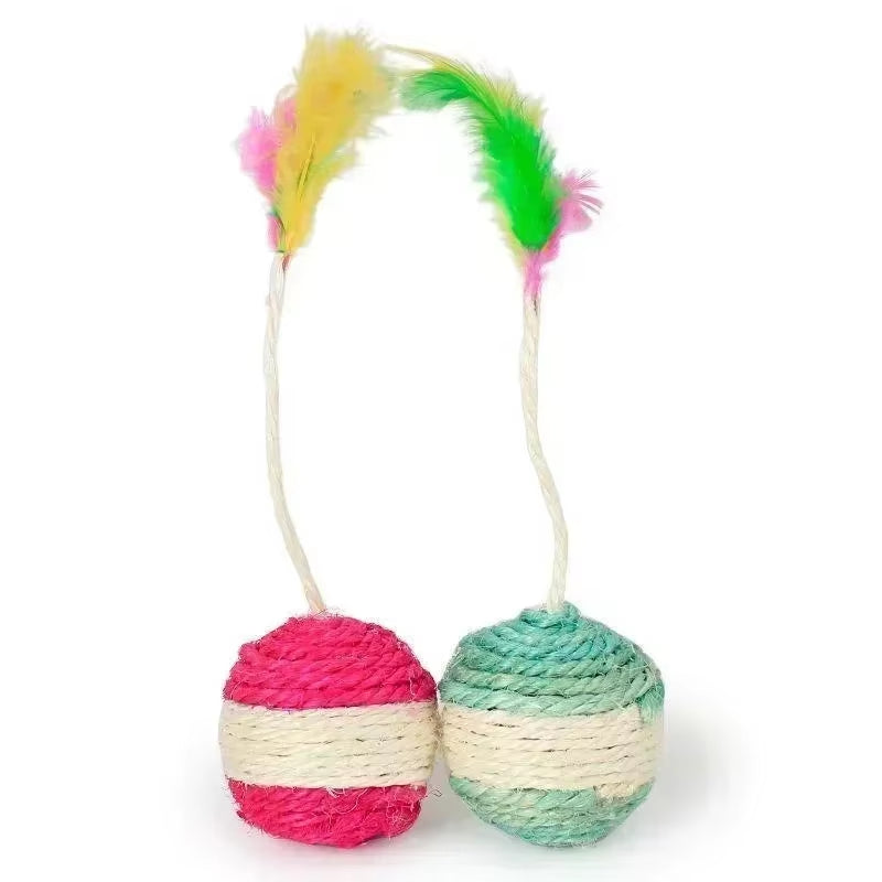 Cat Training Toy – Sisal Scratch Ball with Feather Attachment