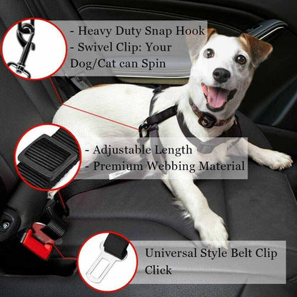 Pet Car Seatbelt Set – 2 Pack Adjustable Safety Harness for Cats and Dogs
