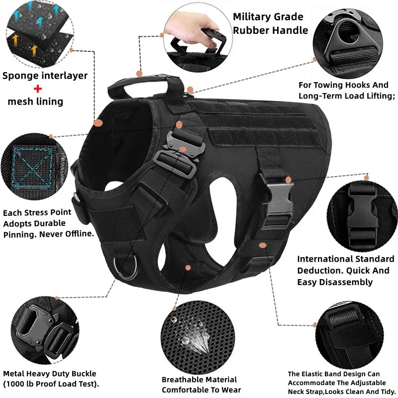 Tactical Military Dog Harness and Leash Set for All Breeds Dogs