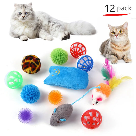 20-Piece Cat Toy Combo by Dualpet – Interactive Sisal Mouse, Bell Ball & Cat Stick