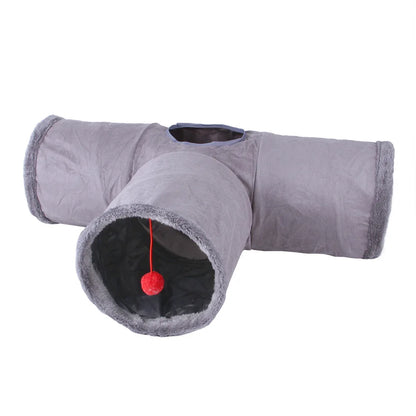 Collapsible Suede Cat Tunnel – Winter Play & Hide Tunnel for Kittens, Puppies & Rabbits (2-Way/3-Way)