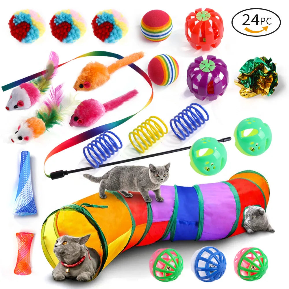 20-Piece Cat Toy Combo by Dualpet – Interactive Sisal Mouse, Bell Ball & Cat Stick
