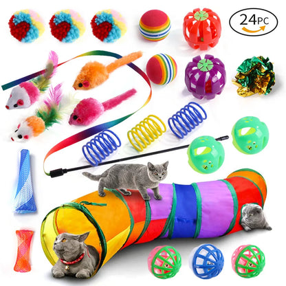 20-Piece Cat Toy Combo by Dualpet – Interactive Sisal Mouse, Bell Ball & Cat Stick