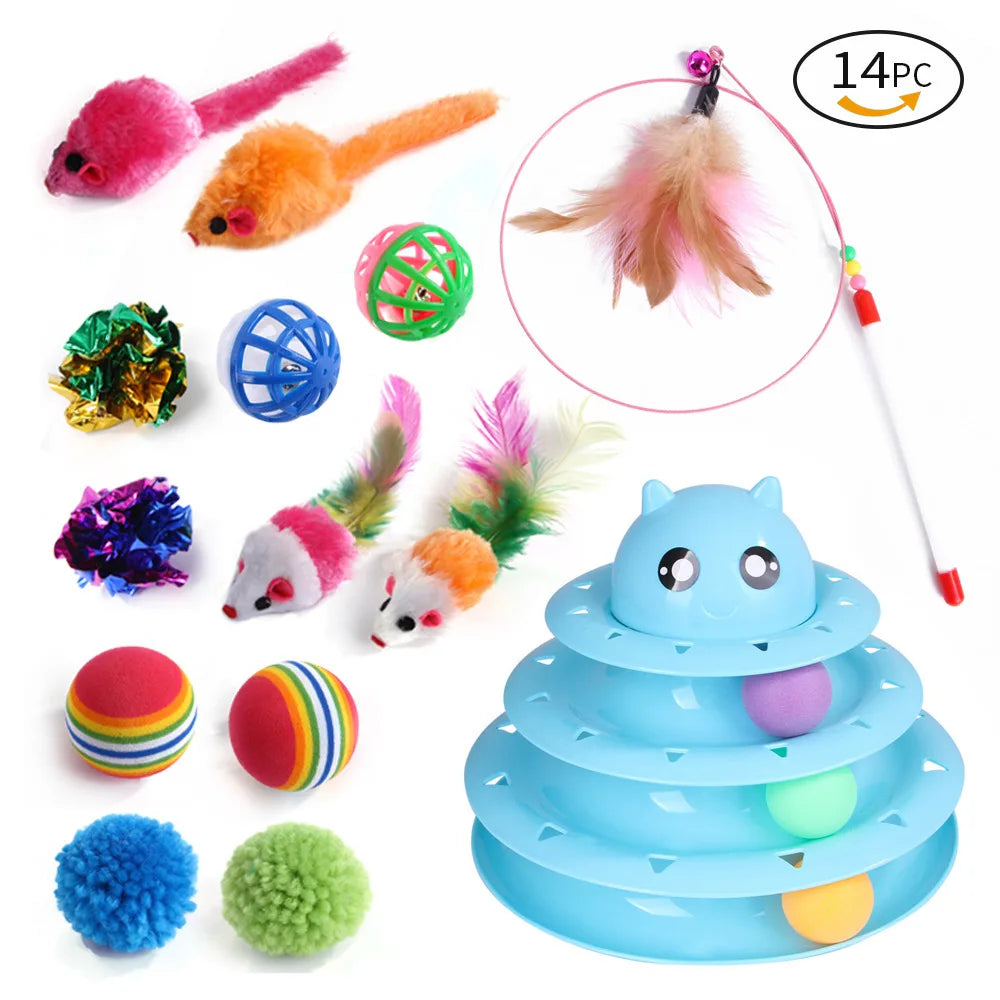 20-Piece Cat Toy Combo by Dualpet – Interactive Sisal Mouse, Bell Ball & Cat Stick