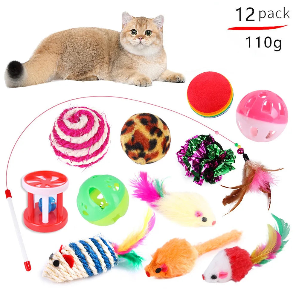 20-Piece Cat Toy Combo by Dualpet – Interactive Sisal Mouse, Bell Ball & Cat Stick