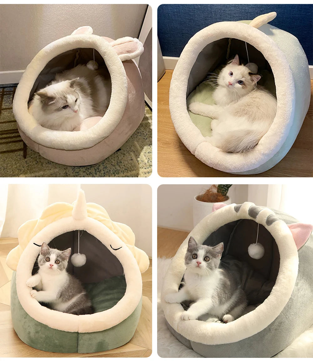Pet Sleeping Cave Bed – Deep Sleep Cartoon Bed for Cats & Small Dogs, Foldable & Washable