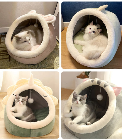 Pet Sleeping Cave Bed – Deep Sleep Cartoon Bed for Cats & Small Dogs, Foldable & Washable