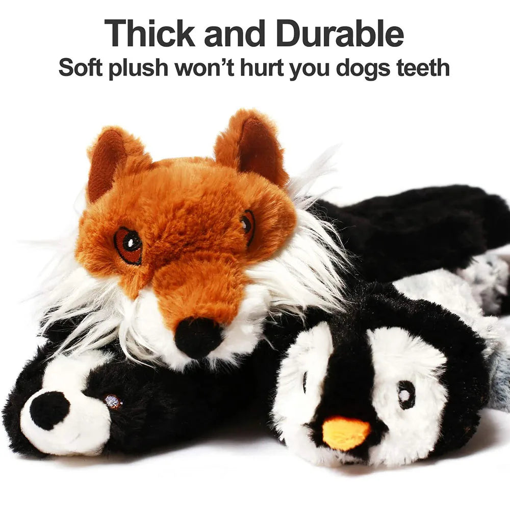 Stuffingless Plush Dog Toy – Squeaky, Durable Chew Toy with Crinkle Sound