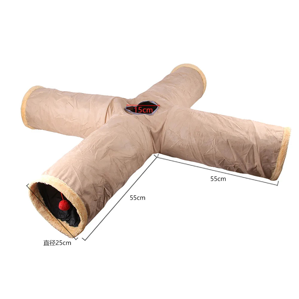 Collapsible Suede Cat Tunnel – Winter Play & Hide Tunnel for Kittens, Puppies & Rabbits (2-Way/3-Way)