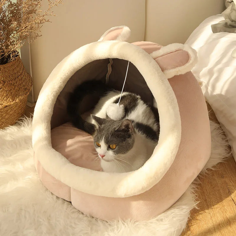 Pet Sleeping Cave Bed – Deep Sleep Cartoon Bed for Cats & Small Dogs, Foldable & Washable