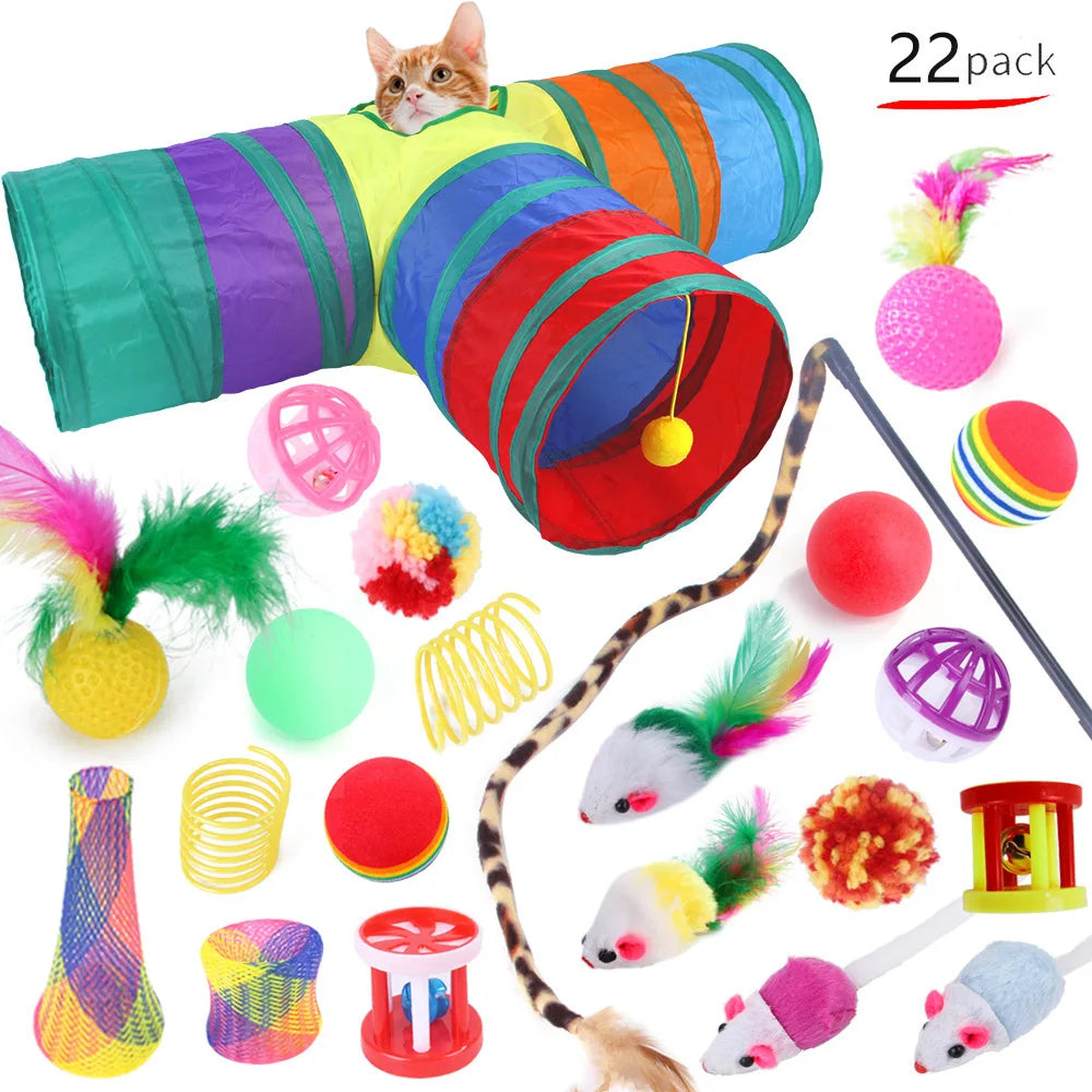 20-Piece Cat Toy Combo by Dualpet – Interactive Sisal Mouse, Bell Ball & Cat Stick
