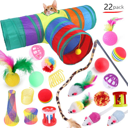 20-Piece Cat Toy Combo by Dualpet – Interactive Sisal Mouse, Bell Ball & Cat Stick
