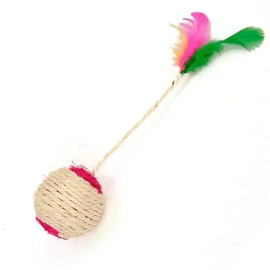 Cat Training Toy – Sisal Scratch Ball with Feather Attachment